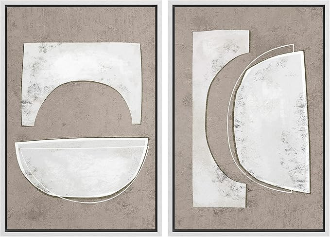 SIGNWIN Framed Canvas Print Wall Art Set Art Deco Grunge White Polygons Abstract Shapes Cozy Neut... | Amazon (US)