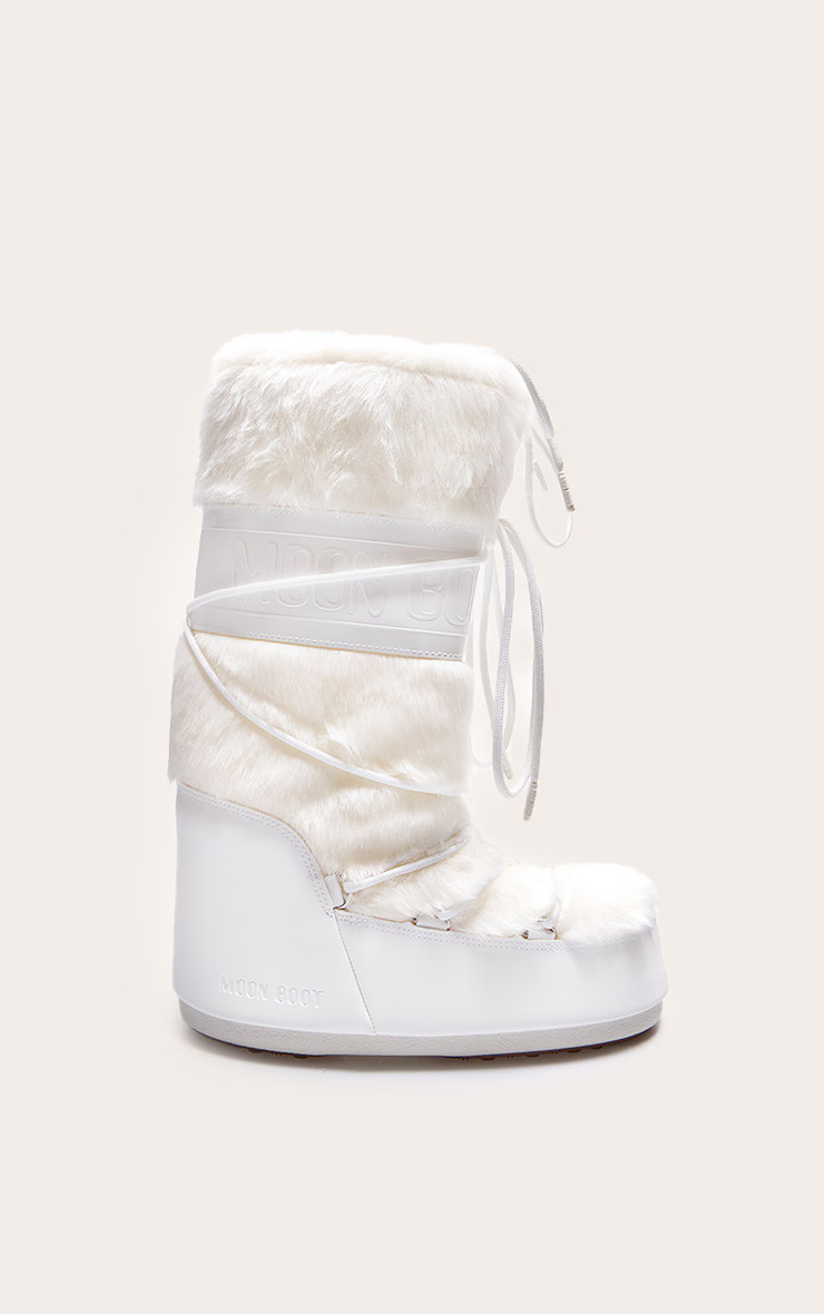 MOON BOOT White Icon Faux Fur | PrettyLittleThing UK