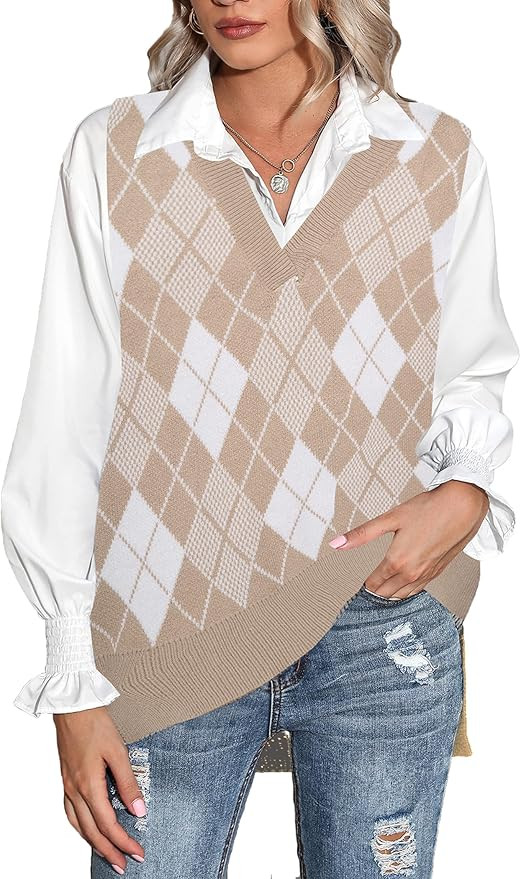 Zeagoo Sweater Vest Women Sleeveless V Neck Oversized Pullover Knitted Tops 2024 Fall Outfits | Amazon (US)