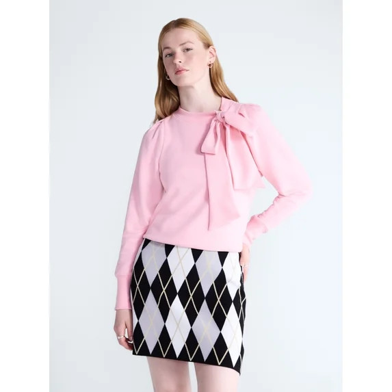 Free Assembly Women's and Women's Plus Bow Neck Sueded Terry Sweatshirt, Sizes XS-4X | Walmart (US)