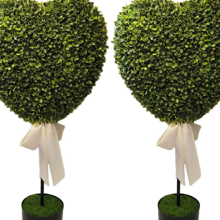 Boxwood Heart with Bow Topiaries, Green and White, 32", 2 Count, Valentine's Day by My Texas Hous... | Walmart (US)