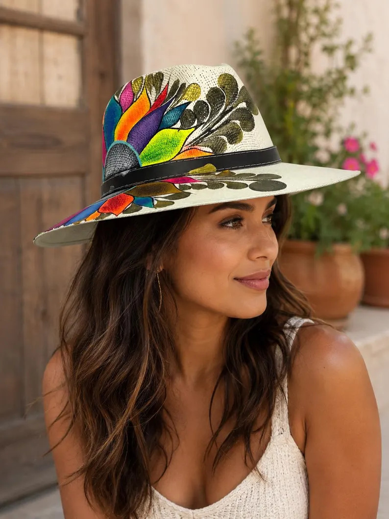 Hand Painted Mexican Hat | One of a Kind Artisan Hat | Colorful Floral & Hummingbird Design | Fie... | Etsy (Global)