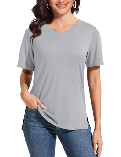 Showitty V Neck T Shirt for Women Plus Size, Short Sleeve Casual Tops Summer 2025 Basic Tees | Amazon (US)