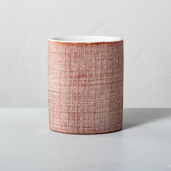 10oz Sandalwood &#38; Clay Crosshatch Ceramic Seasonal Candle Brown - Hearth &#38; Hand&#8482; wi... | Target