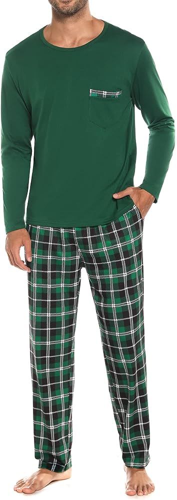 Sykooria Long Men's Pyjamas with Cotton Cuffs, 2-Piece Pyjamas with Long-Sleeved Top and Bottoms | Amazon (DE)