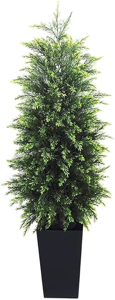 5FT Artificial Topiary Tree with Black Tall Planter,Beautiful Realistic Faux Cedar Pines Christma... | Amazon (US)