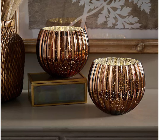 Set of 2 6" Illuminated Ribbed Mercury Rose Bowls by Valerie - QVC.com | QVC