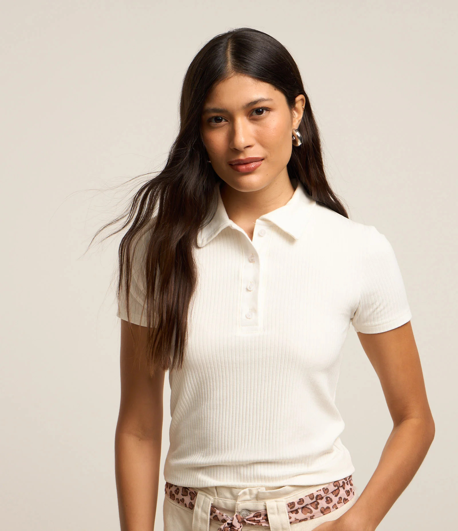 Blusa em Ribana com Gola Polo Branco Neve - Lojas Renner | Renner (BR)