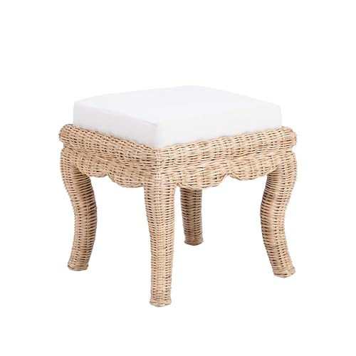JONATHAN Y VSL1000A Rowan 19.7" Bohemian Designer Woven Rattan/Wood Vanity Stool, White Cushion w... | Amazon (US)