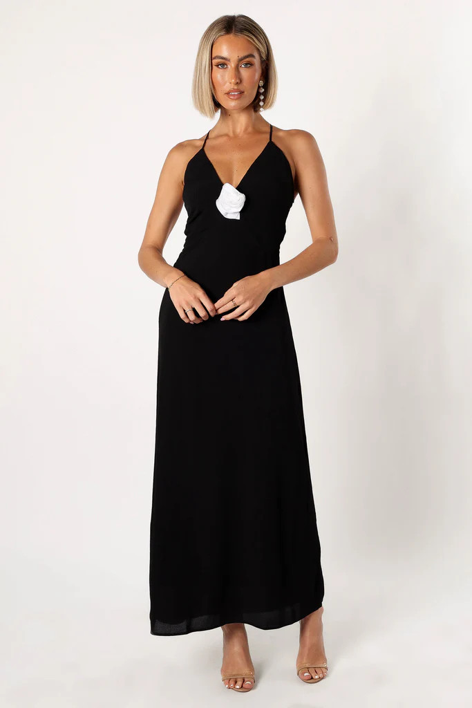 Florence Rosette Trim Maxi Dress - Black | Petal & Pup (US)
