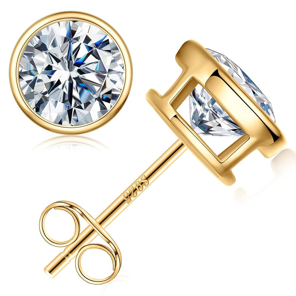 Bezel Setting Moissanite Earrings for Women, 0.5-3ct D Color VVS1 Clarity Lab Created Diamond Ear... | Amazon (US)