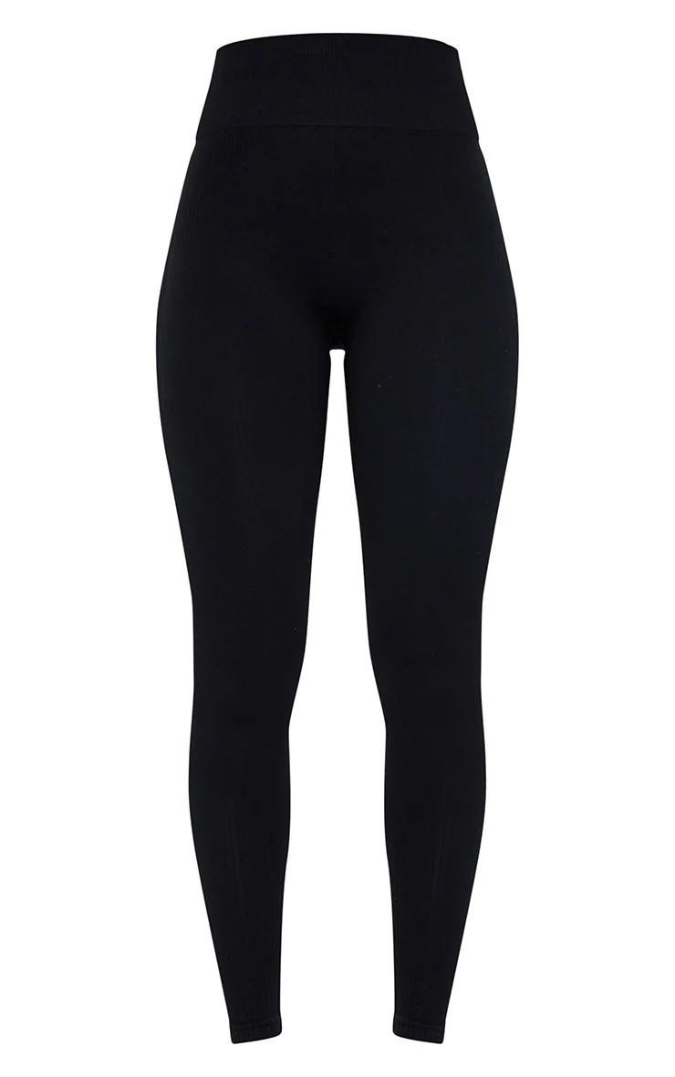 PRETTYLITTLETHING Black Textured Rib Seamless High Waist Gym Legging | PrettyLittleThing US