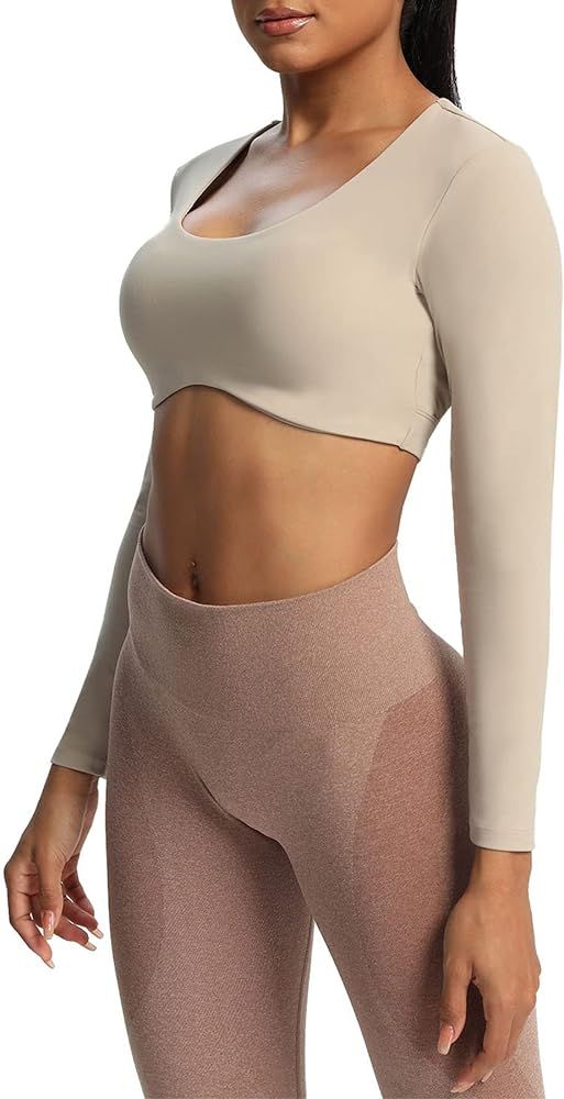Aoxjox Long Sleeve Crop Tops for Women Define Sculpt Workout Crop T Shirt Top | Amazon (US)