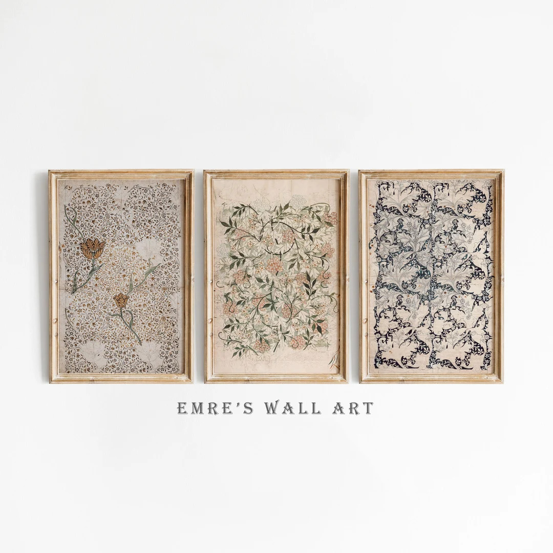 Vintage Sketch Art Print Set of 3, Antique Botanical Prints, Neutral Flower Wall Decor, PRINTABLE... | Etsy (US)