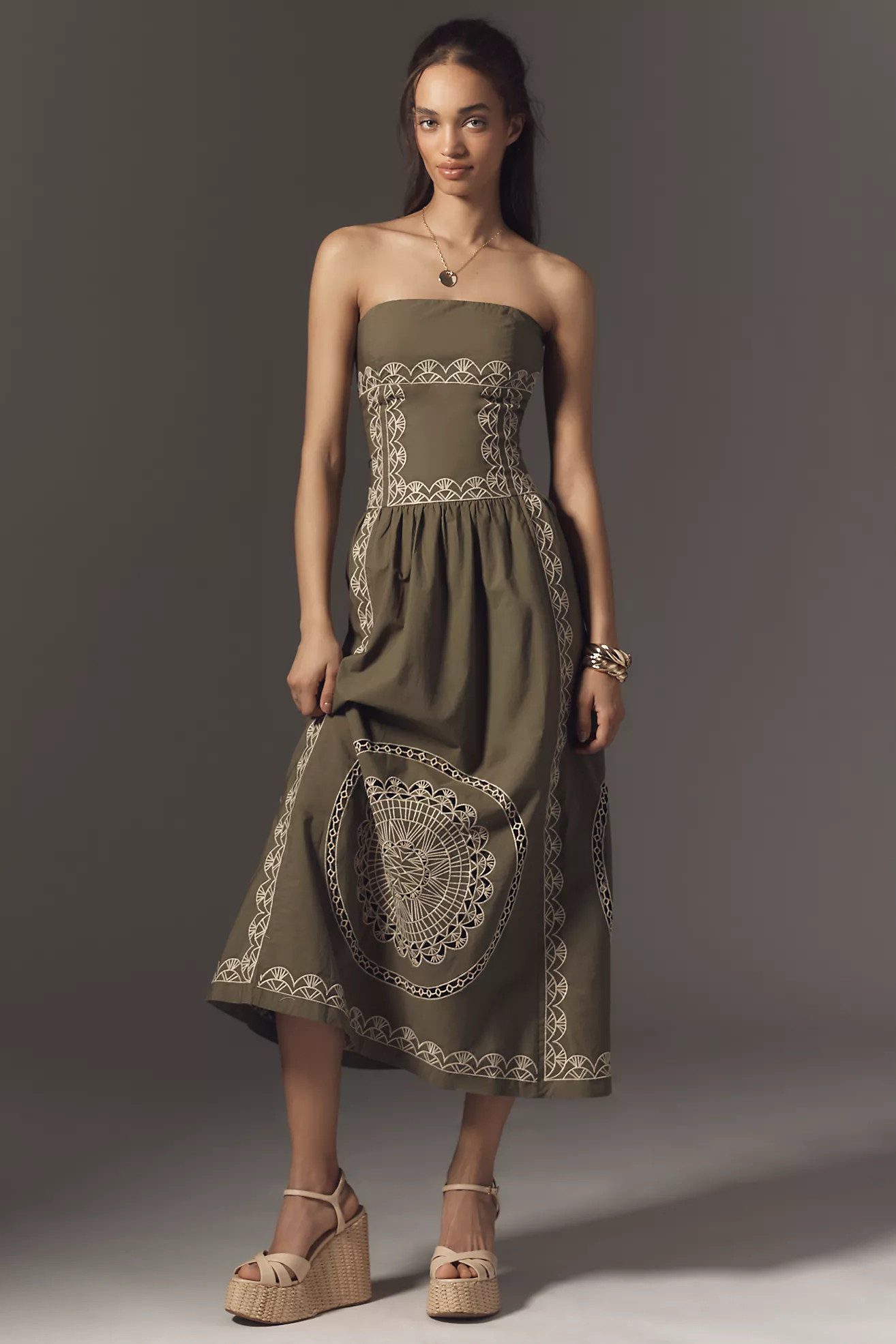 By Anthropologie Strapless Drop-Waist Midi Dress | Anthropologie (US)