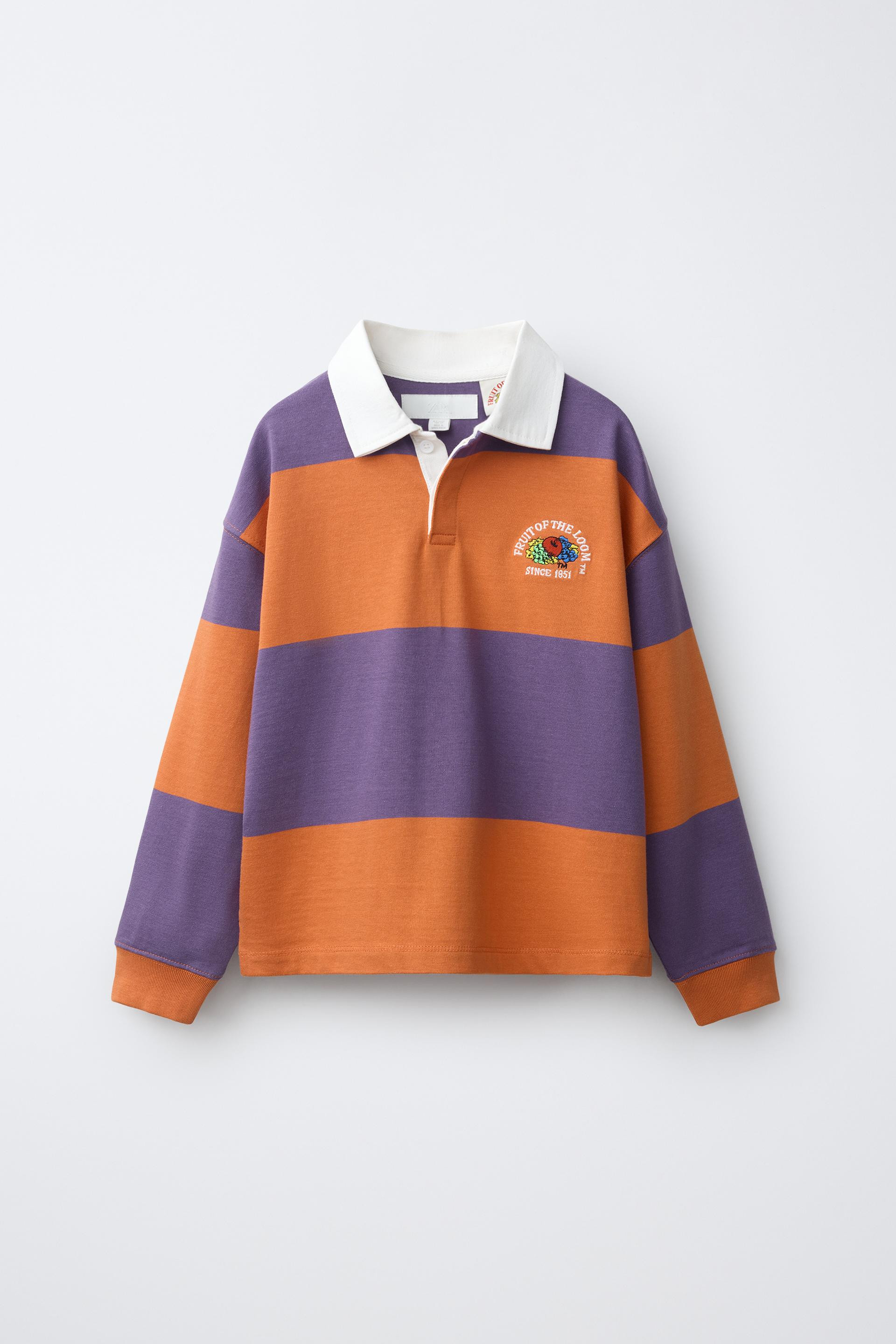 Zara - Fruit Of The Loom Embroidered Striped Polo Shirt - Purple - 11-12 Years (59,8 Inches) - Kids | Zara US