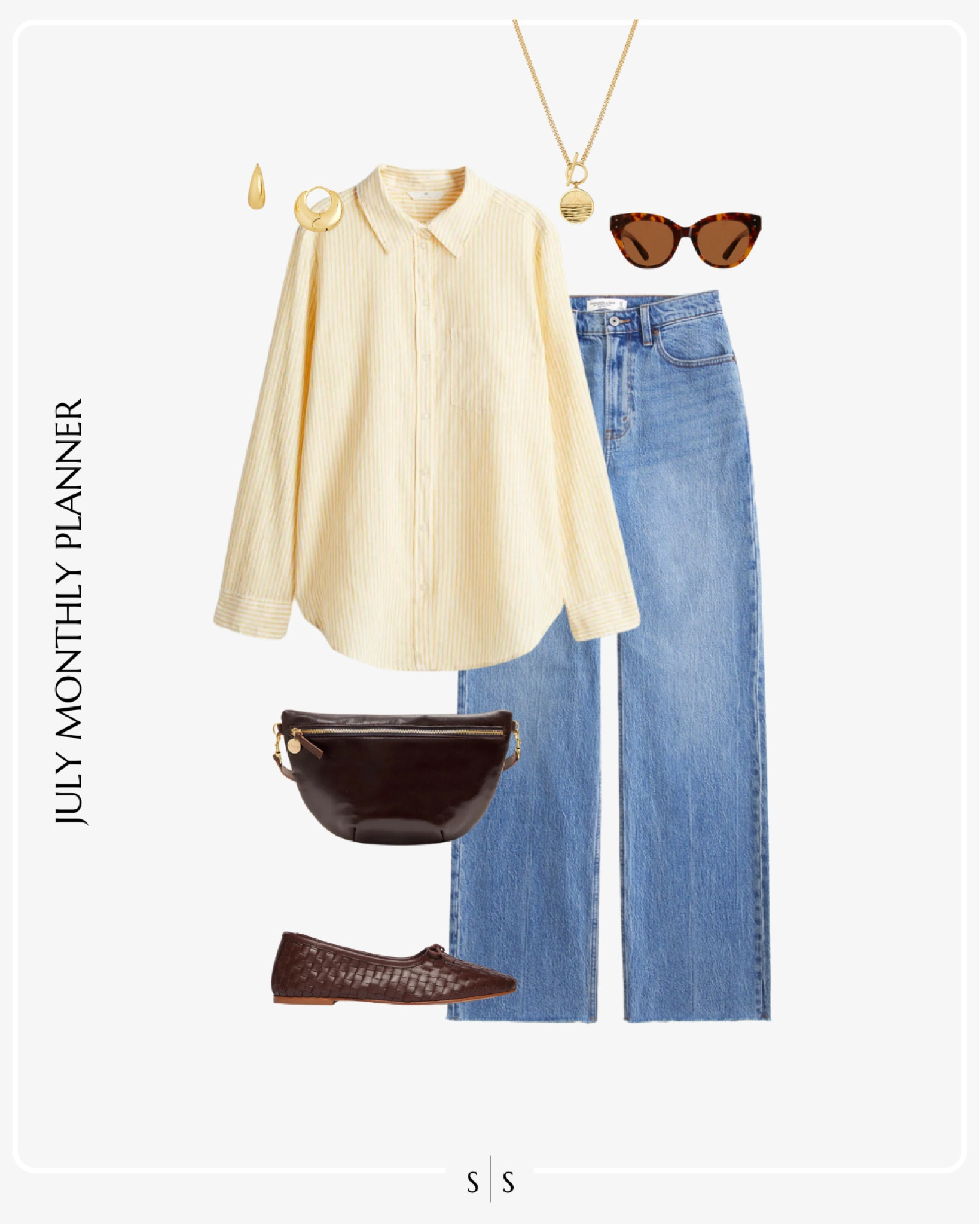 Monthly outfit planner JULY: Summer looks | oversized button up, straight jeans, ballet flats, sling bag, Summer accessories 

See the entire calendar on thesarahstories.com ✨ 


#LTKStyleTip