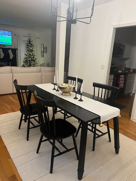 Black dining room chairs + table // wool rug // 

#LTKhome #LTKsalealert