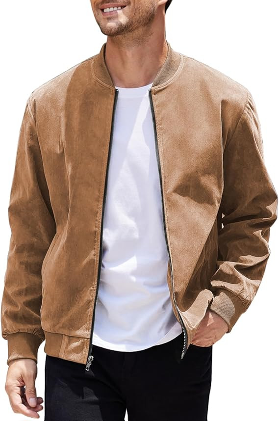 COOFANDY Men's Casual Varsity Jacket Vintage Lightweight Suede Bomber Jackets | Amazon (US)