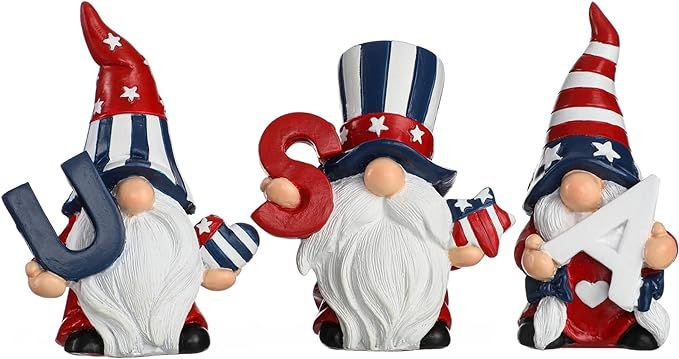 Funoasis 3PCS Resin Patriotic Gnomes Decor Memorial Independence Day and Election Decorations Ado... | Amazon (US)