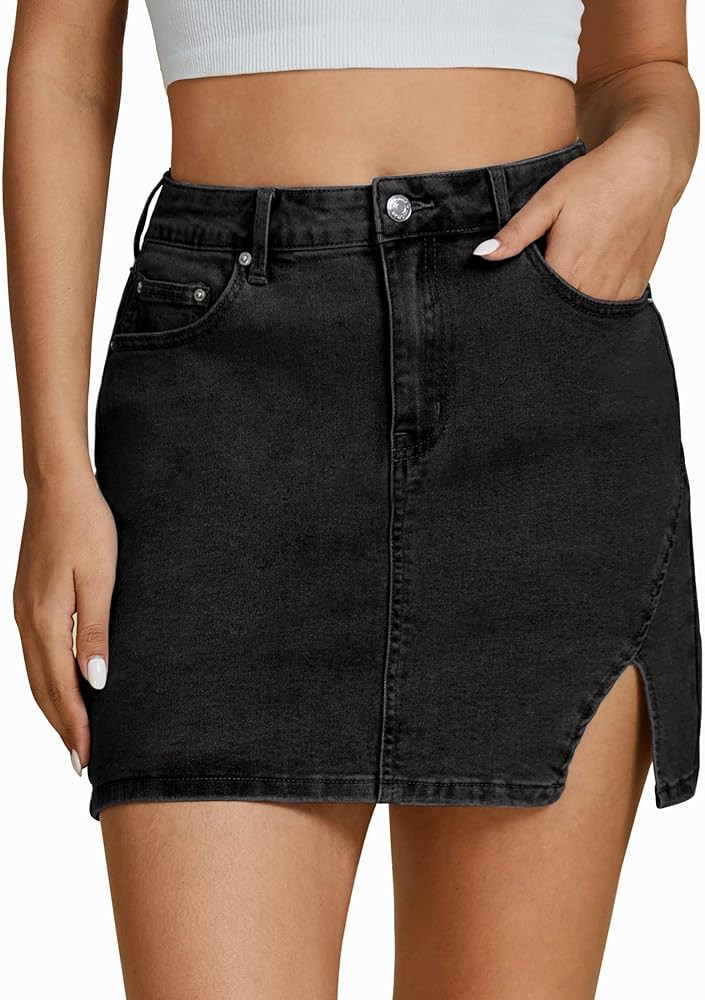 luvamia Jean Skirts for Women Denim High Waisted Stretchy Denim Skirt with Slit Trendy Casual Sli... | Amazon (US)