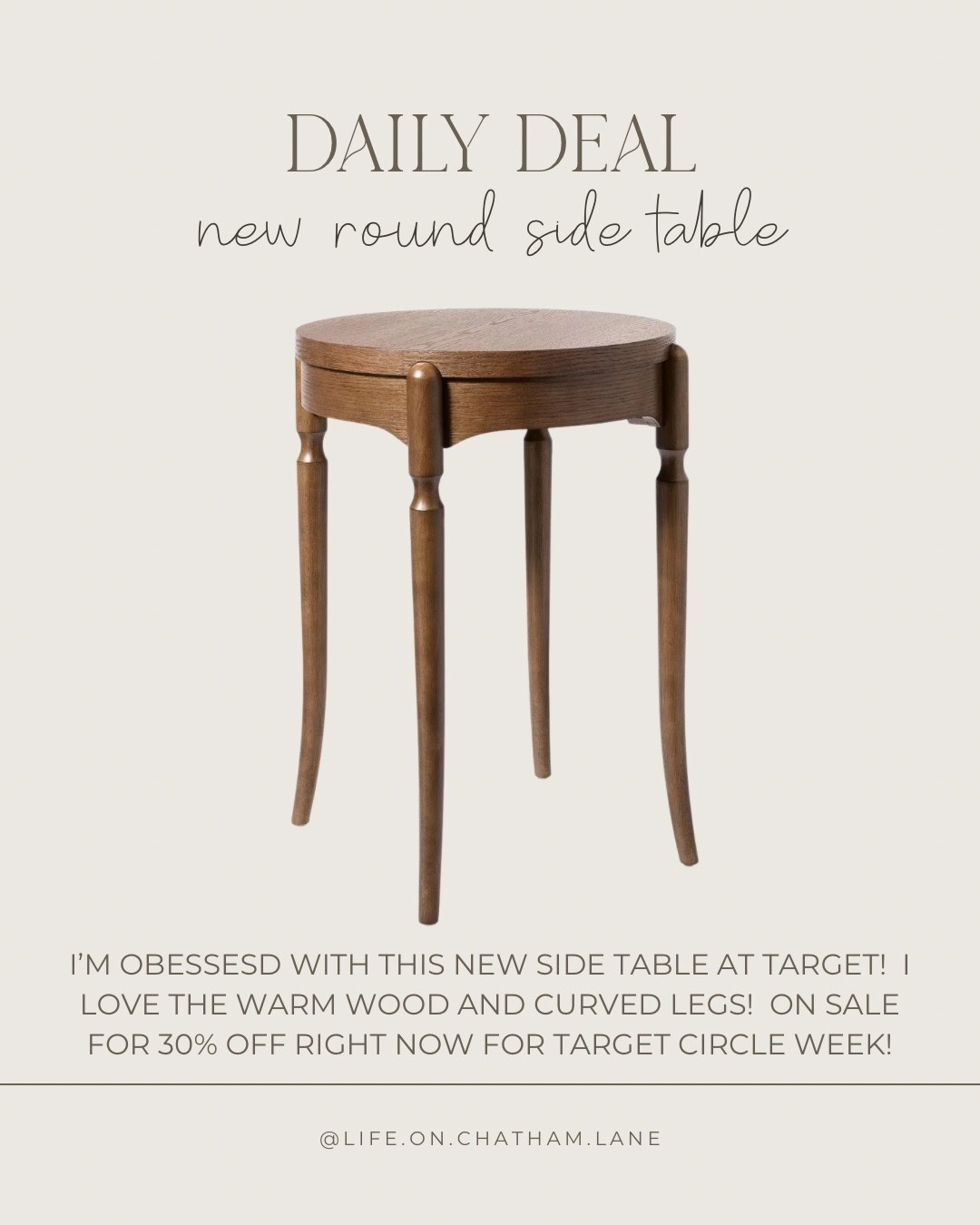 Sale alert!  This pretty new round side table is on sale for 30% off right now for Target Circle Deals. I love the warm wood tone and curved leg detailing!

#LTKHome #LTKSaleAlert