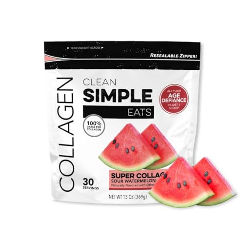 Clean Simple Eats Sour Watermelon Super Collagen, Grass-Fed, Hydrolyzed Types I, II, & III Collagen, 30 Servings | Amazon (US)