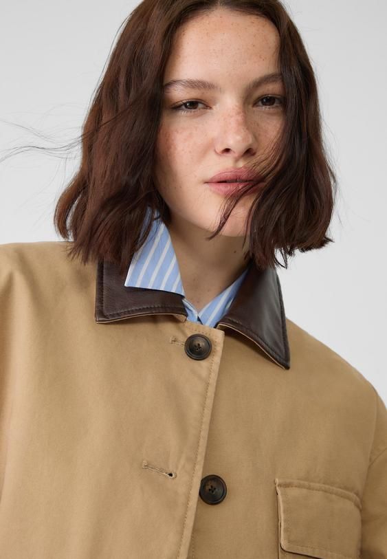 Jacket with pockets and a contrast collar - Women's fashion | Stradivarius United Kingdom | Stradivarius (UK)