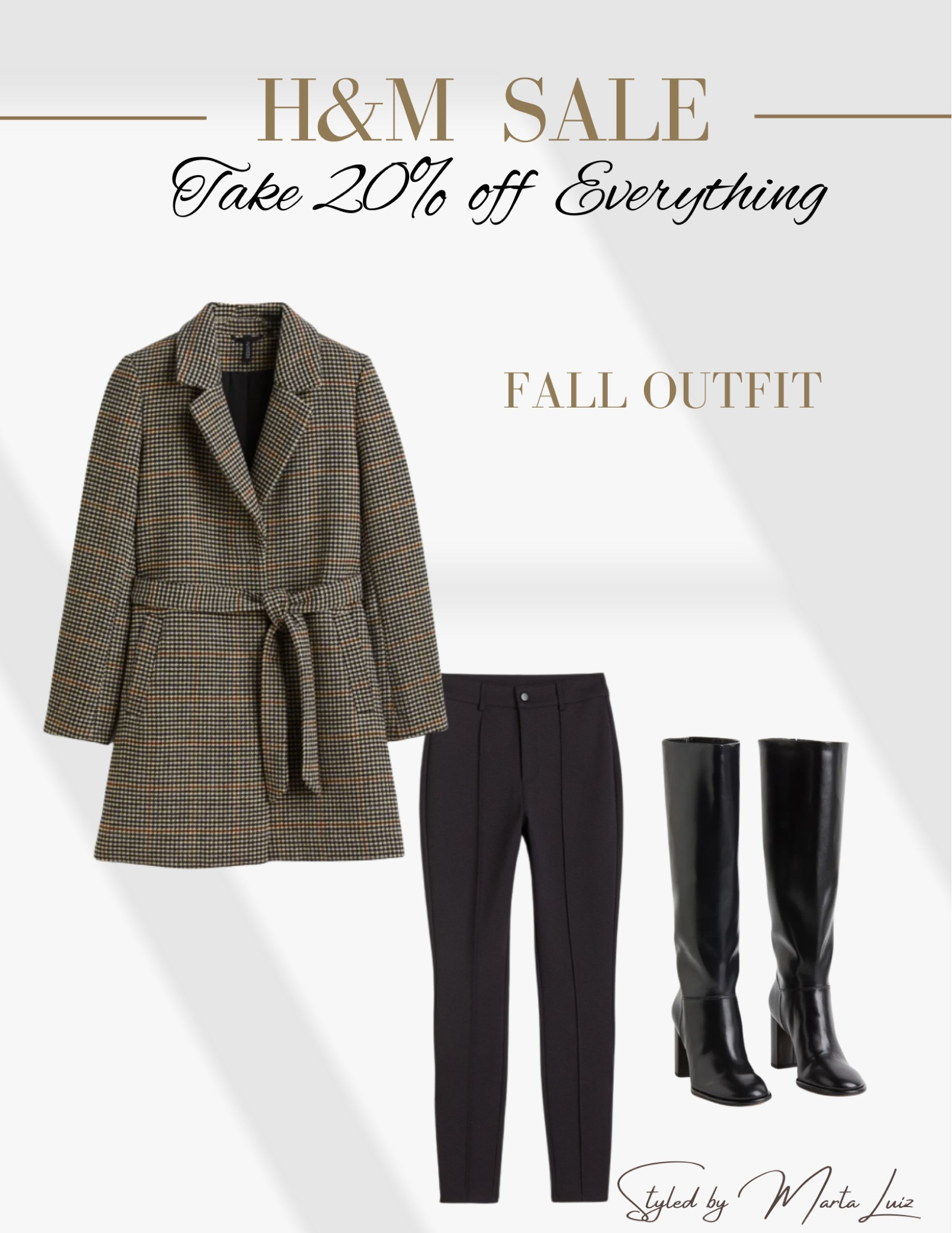 Workwear Outfit idea for Fall | H&M Labor Day sale | H&M Plaid Belt Coat | H&M Heeled Boots | H&M crease Black Legging 

#LTKsalealert #LTKSeasonal #LTKworkwear