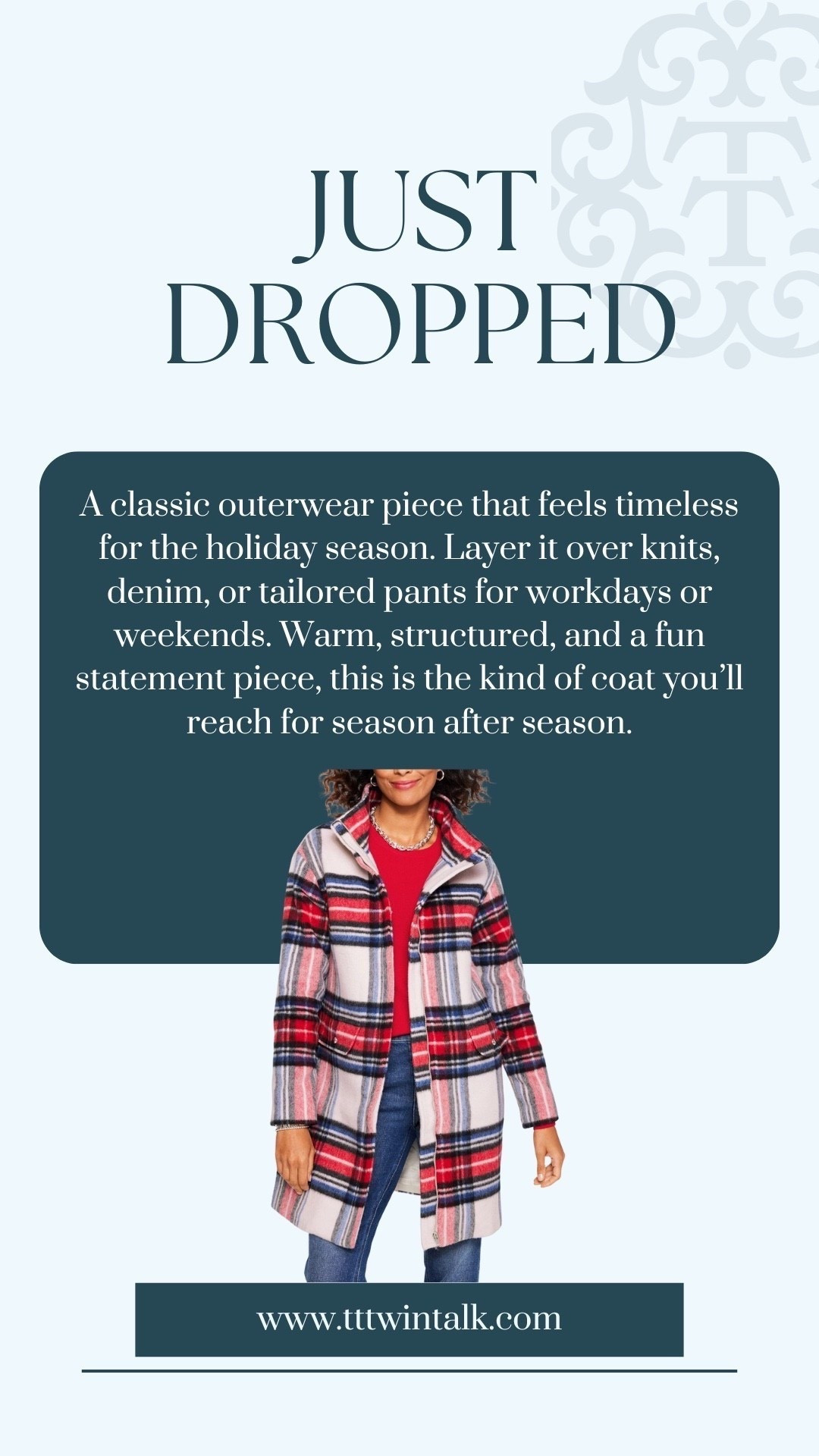 A classic outerwear piece that feels timeless for the holiday season. Layer it over knits, denim, or tailored pants for workdays or weekends. Warm, structured, and a fun statement piece, this is the kind of coat you’ll reach for season after season.

#LTKSeasonal #LTKHoliday #LTKOver40