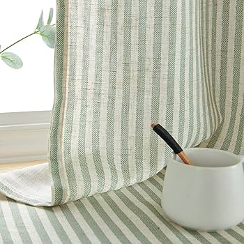 Vangao Linen Blend Stripe Curtains Tickingstripe Light Filtering Window Curtains Green Pinstripe ... | Amazon (US)