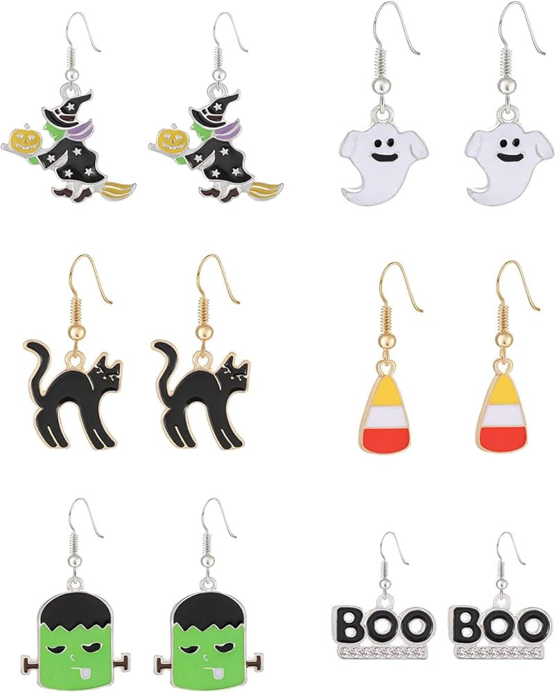 Halloween Drop Dangle Earrings Set Pumpkin Ghost Spider Boo Bat Cat Hook Earrings Halloween Earrings | Amazon (US)