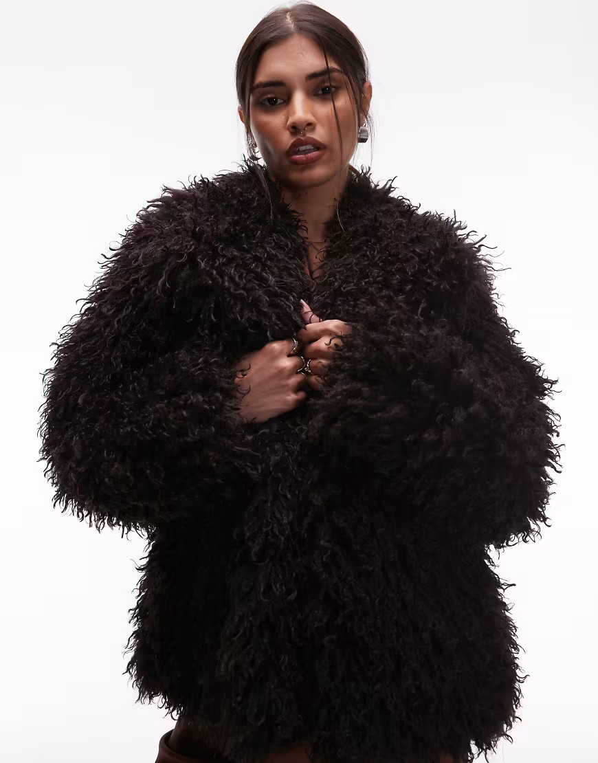 & Other Stories shaggy faux fur jacket in brown | ASOS (Global)