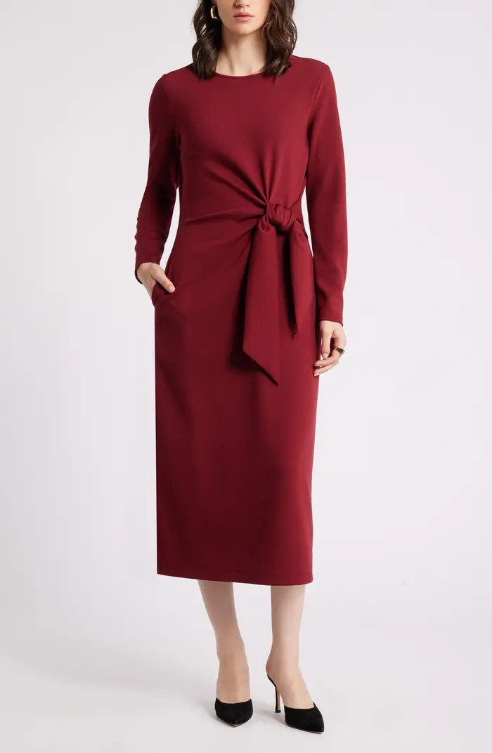Tie Waist Long Sleeve Knit Midi Dress | Nordstrom