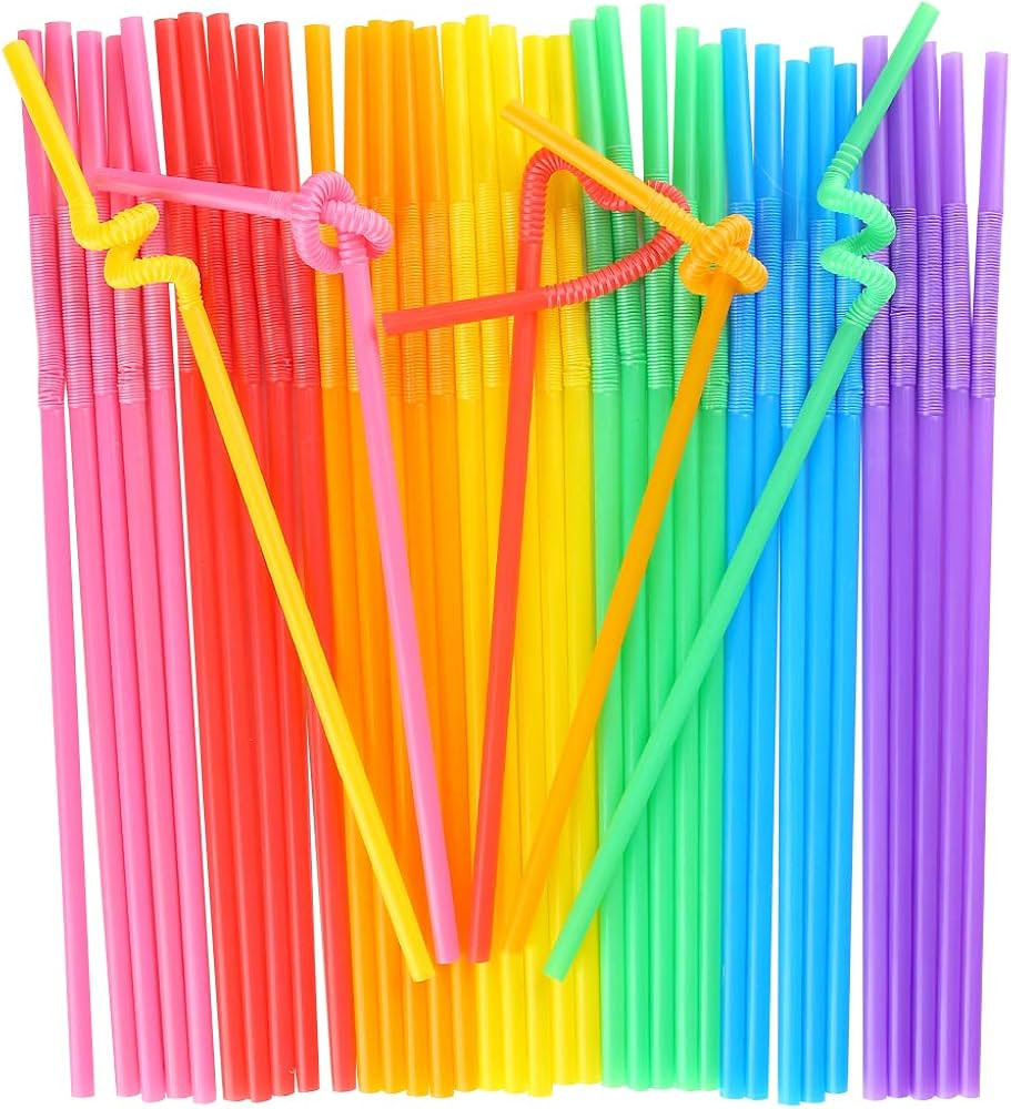 HANSGO Disposable Colorful Drinking Straws, 13inch 100PCS Flexible Straws, 7 Colors Extra Long St... | Amazon (US)