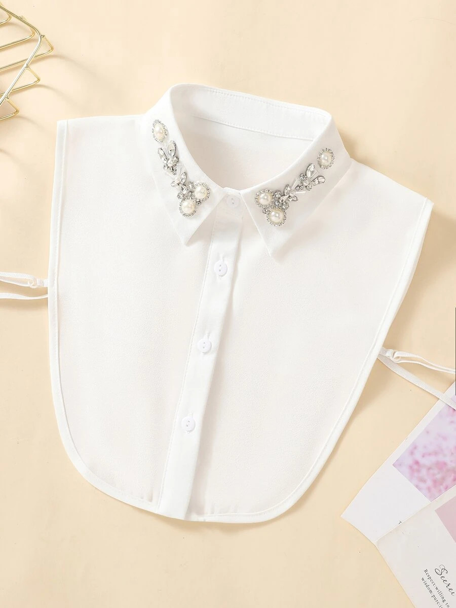 1pc White Heavy Handmade Beaded False Collar Half-Shirt Collar Decoration | SHEIN
