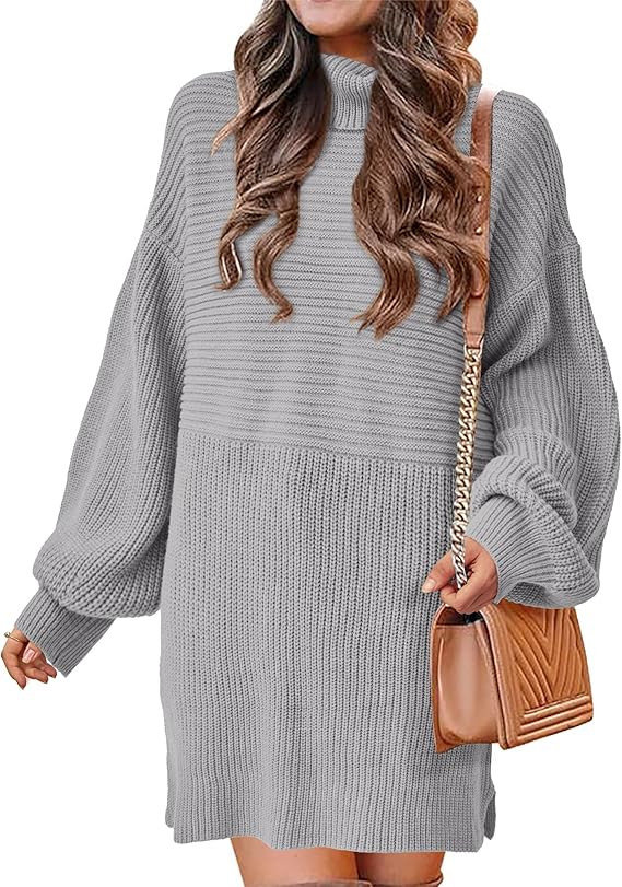 KIRUNDO Women's 2024 Trendy Fall Winter Lightweight Oversized Turtleneck Sweater Dress Slouchy Tu... | Amazon (US)