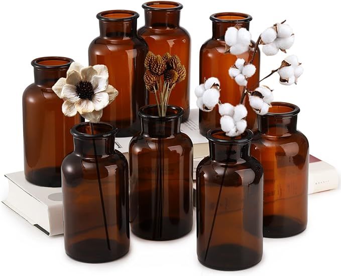 TOPZEA Set of 8 Amber Glass Vase, Small Bud Vases Flower Vases Decorative Glass Bottles Vintage A... | Amazon (US)