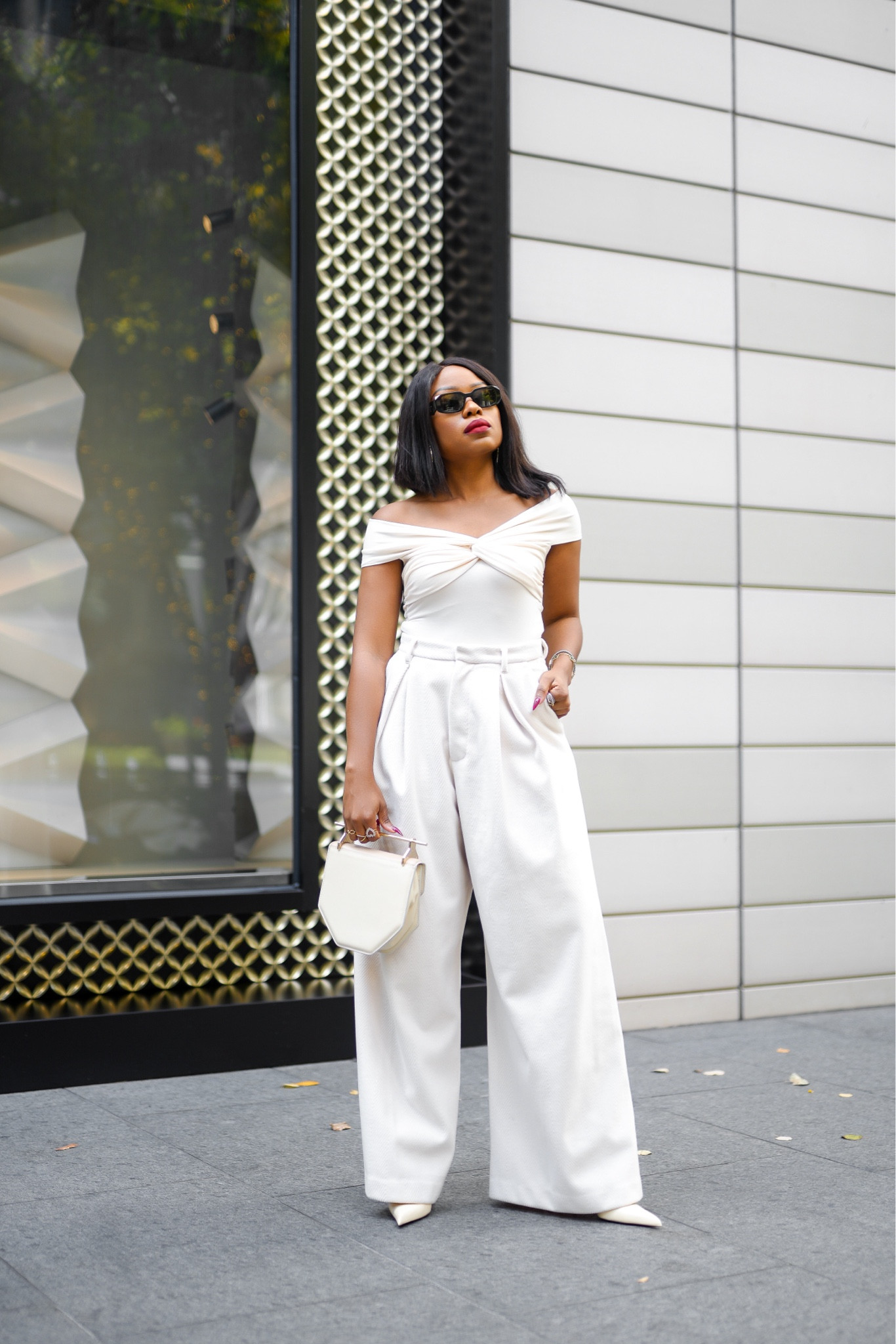 Spring whites - off shoulder top with wide leg pants
#springstyle 

#LTKSeasonal #LTKSpringSale