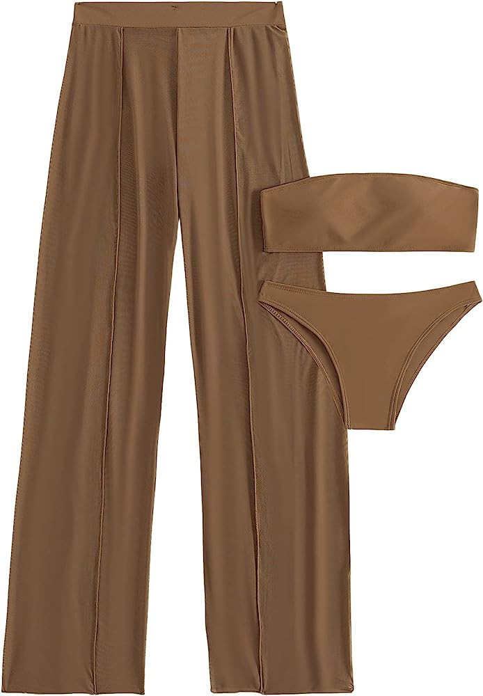 SOLY HUX Women's Swimsuit High Waisted Bikini Set 3 Piece Sexy Bandeau Bikini Bathing Suits with ... | Amazon (US)