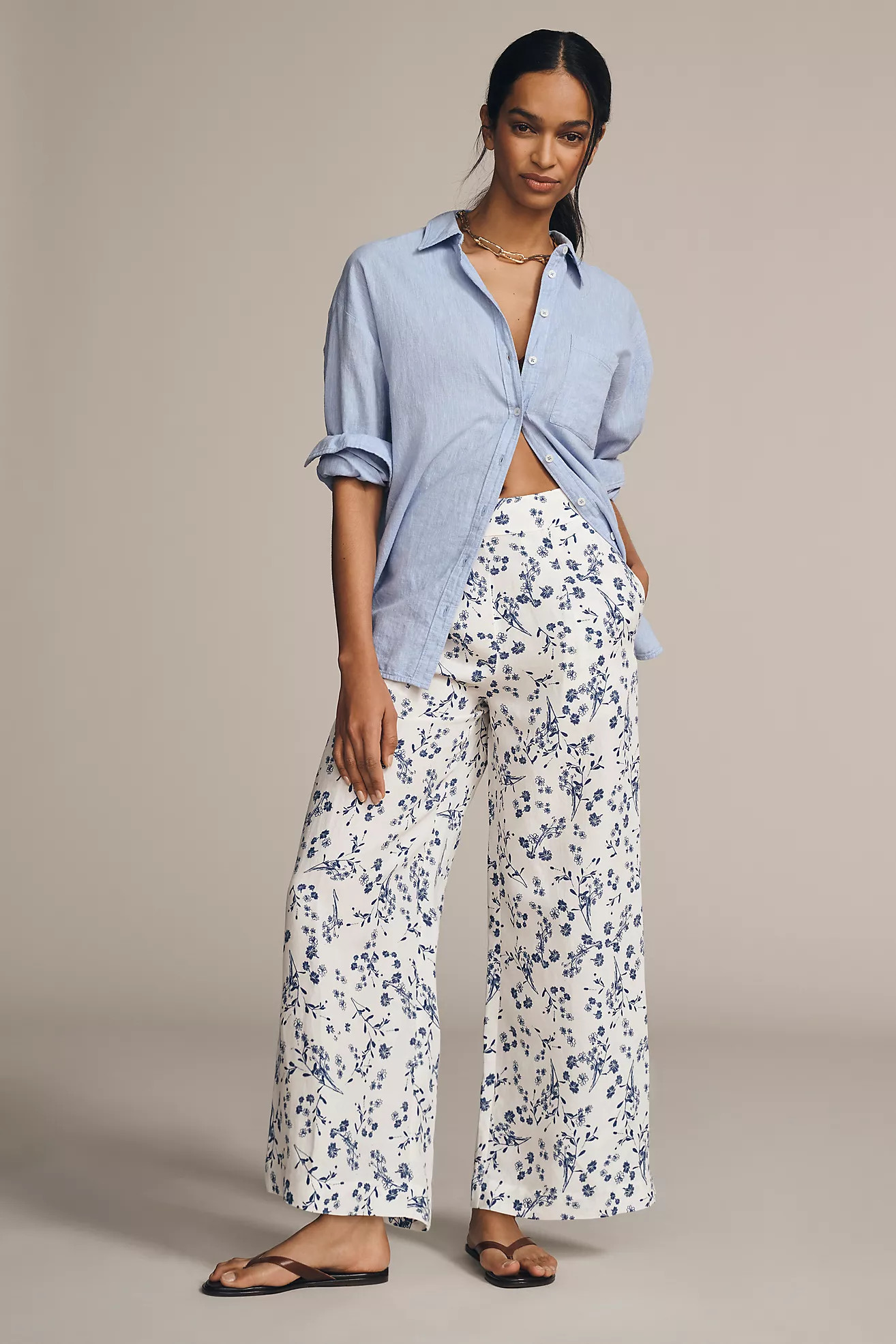 Ranna Gill Linen Blend Wide-Leg Pull-On Pants | Anthropologie (US)