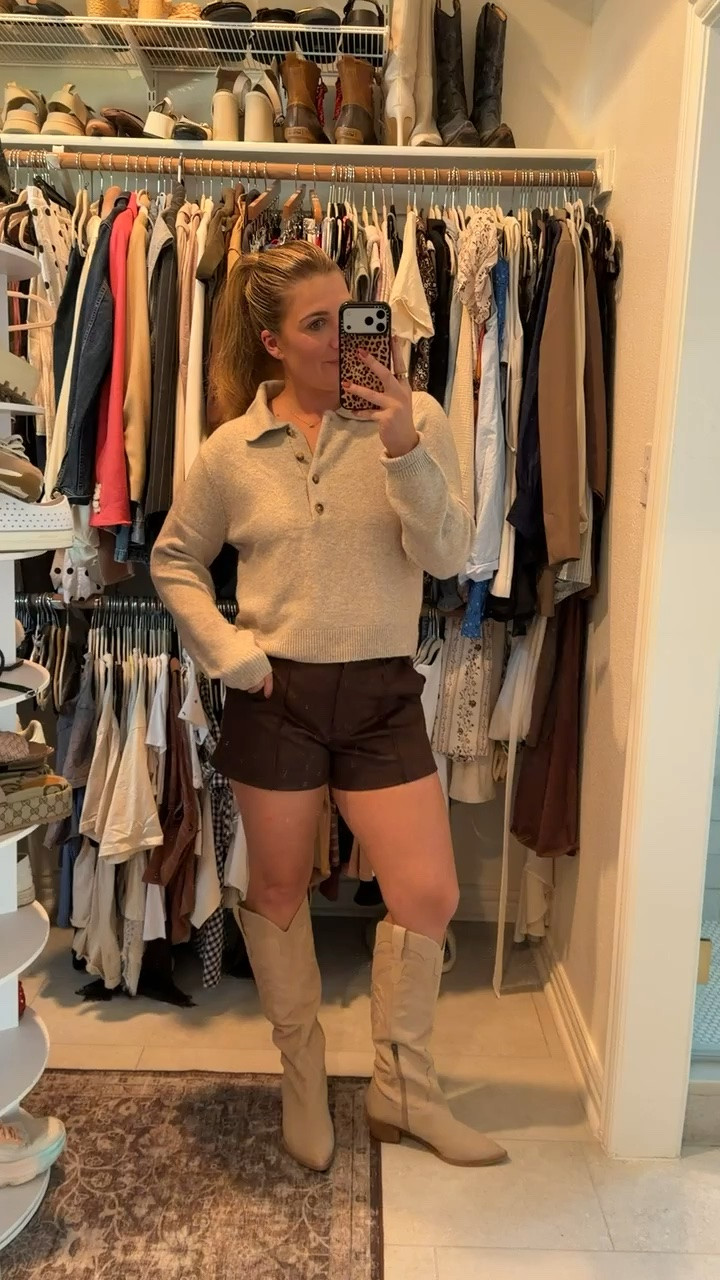Transitional fall OOTD all from Abercrombie and on sale today!! 

Fall fashion, Abercrombie outfit, Abercrombie sweater, sweater outfit, sweaters for fall, suede shorts, fall shorts, transitional fall outfit, fall OOTD