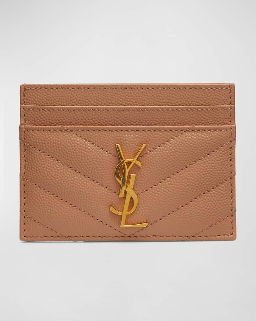 Saint Laurent YSL Grain de Poudre Leather Card Case, Golden Hardware | Neiman Marcus