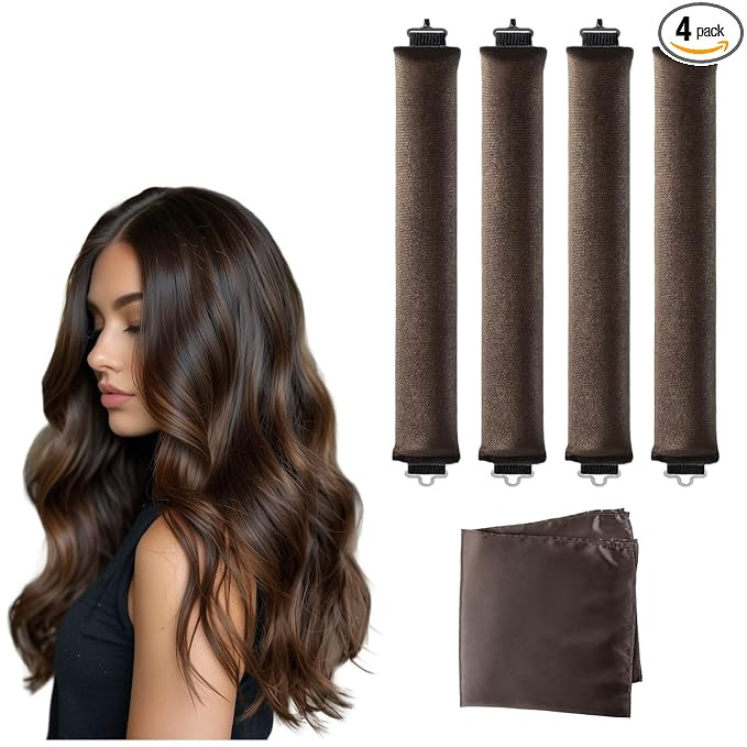Heatless Curler 4PCS & Satin Scarf Velvet Overnight Wrap, Overnight Heatless Curling Set for Long... | Amazon (US)