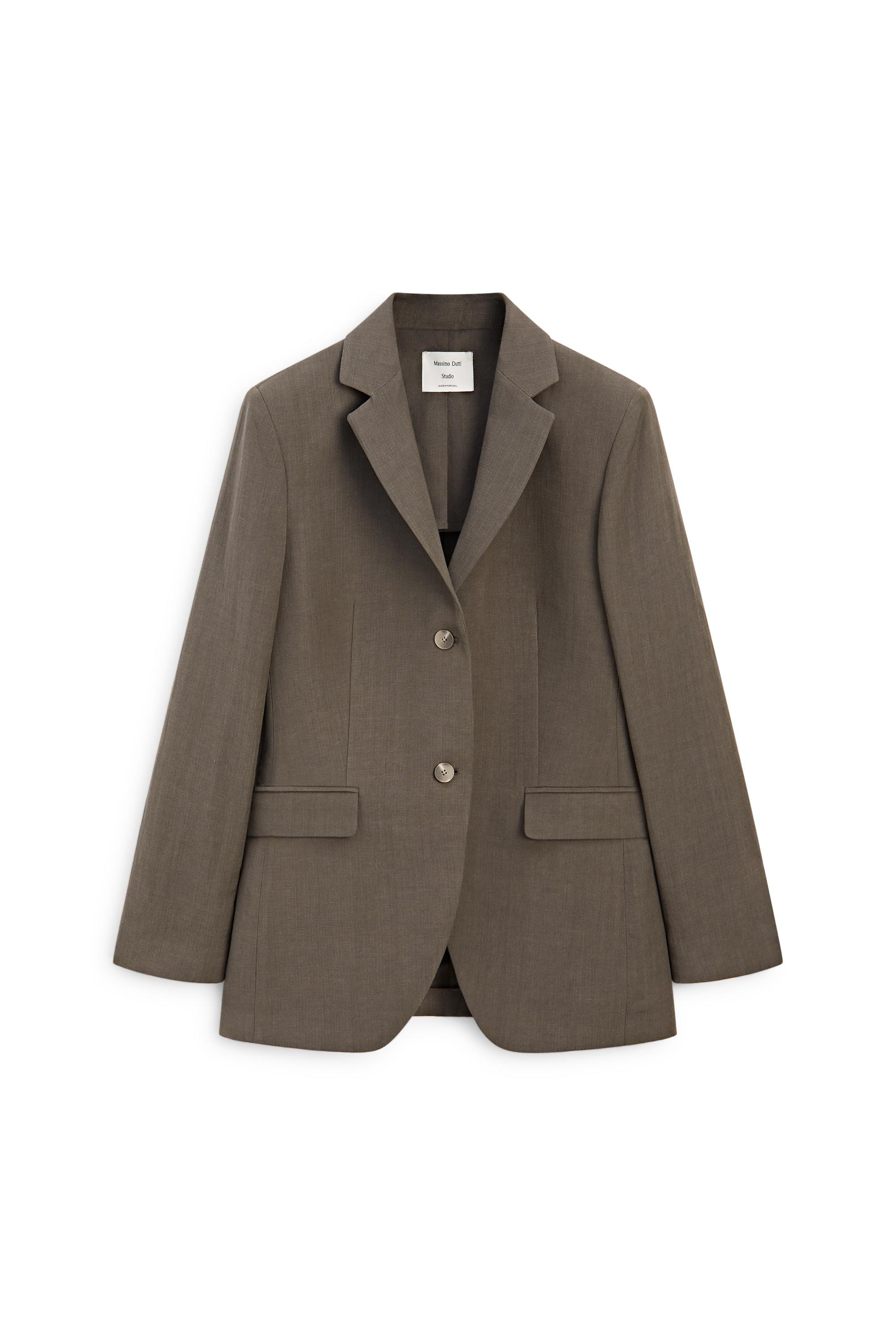 Tailored linen-blend blazer - STUDIO - BROWN | Massimo Dutti US