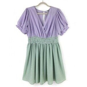 Unique Vintage Gingham Seersucker Midi Dress sz 1X 16 Puff Sleeve Flared Smocked | Poshmark