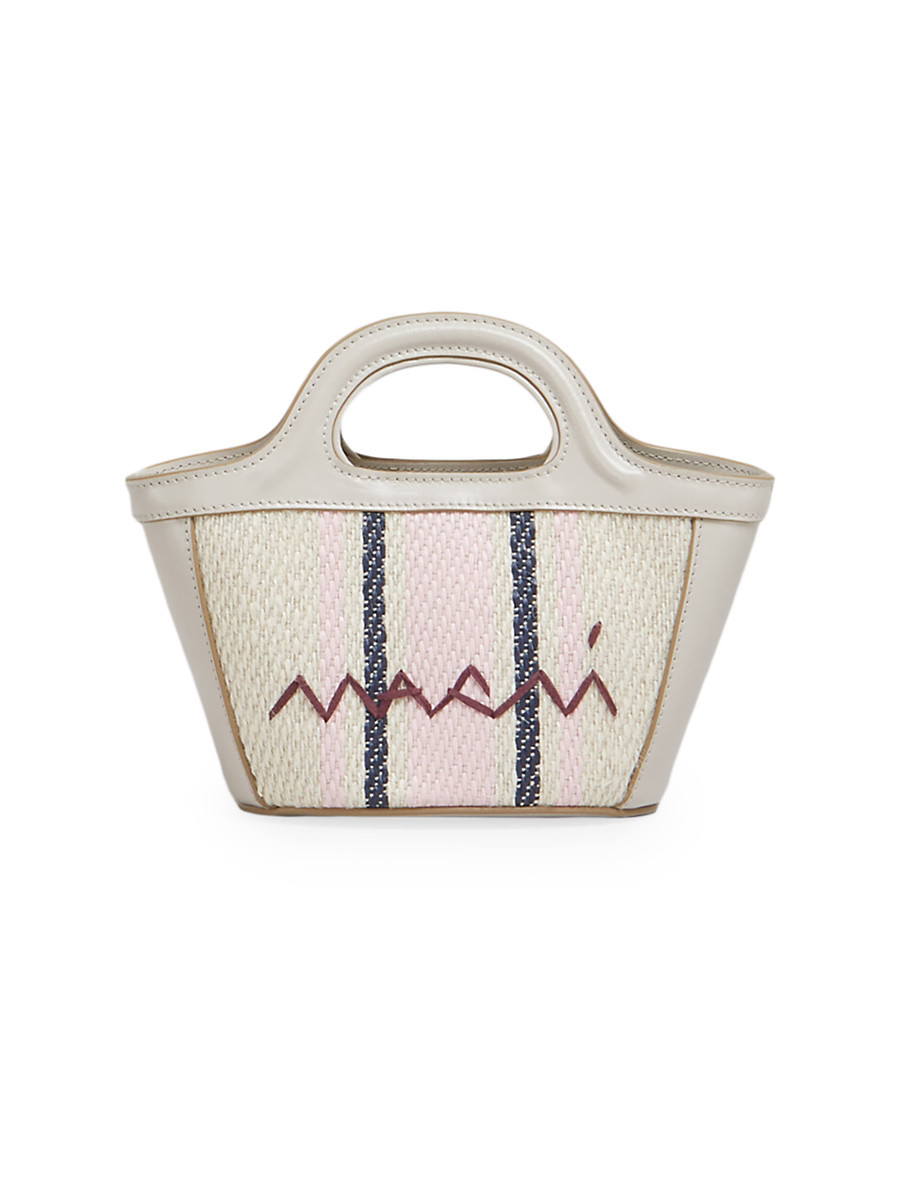 Women's Tropicalia Micro Leather & Raffia Top Handle Bag - Light Link Lily White Black | Saks Fifth Avenue