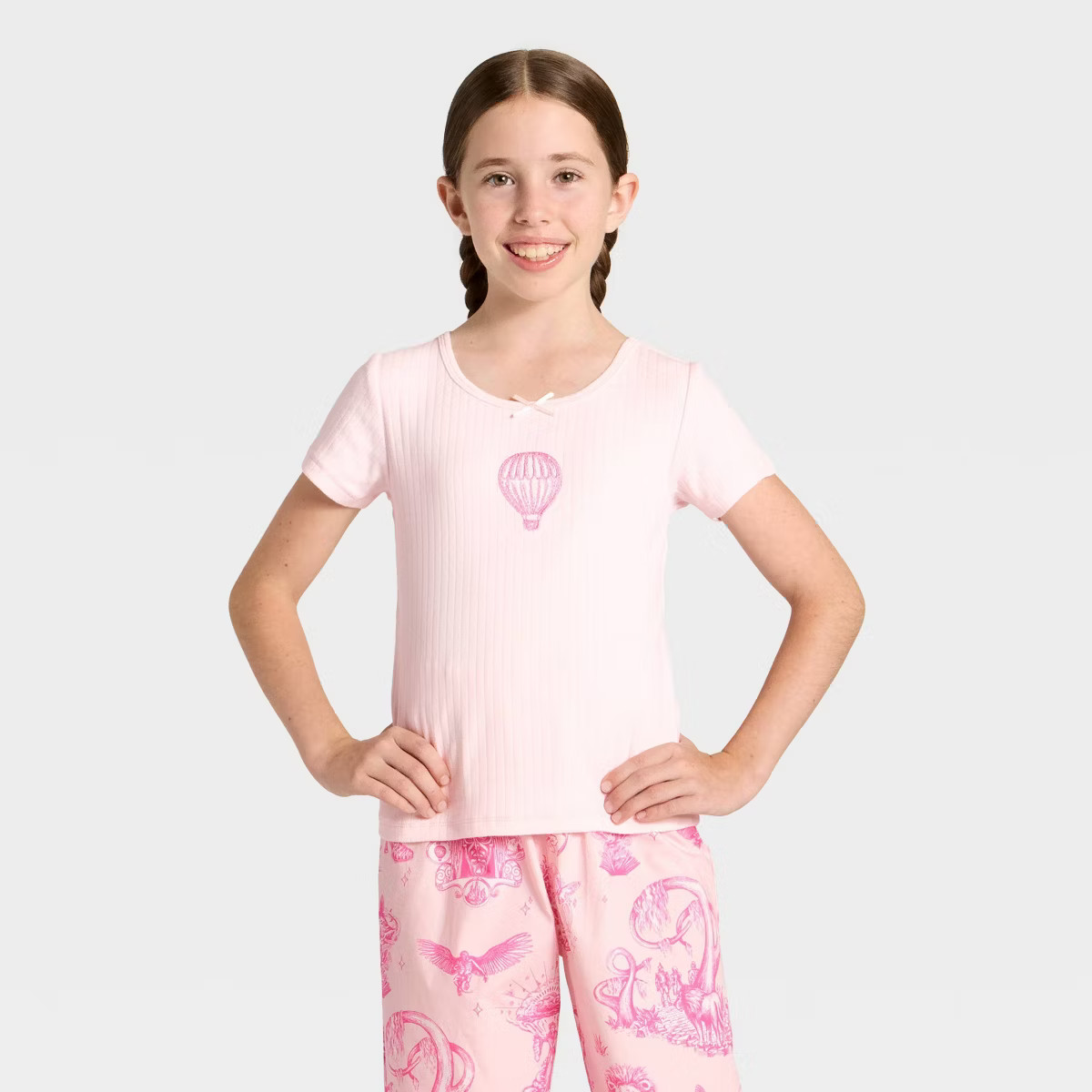 Wicked x Katie Kime Girls' Short Sleeve Pointelle Balloon Graphic T-Shirt - Light Pink | Target