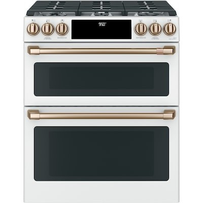 Cafe 30-in 6 Burners 4.3-cu ft / 2.7-cu ft Self-cleaning Air Fry Convection Oven Slide-in Double ... | Lowe's