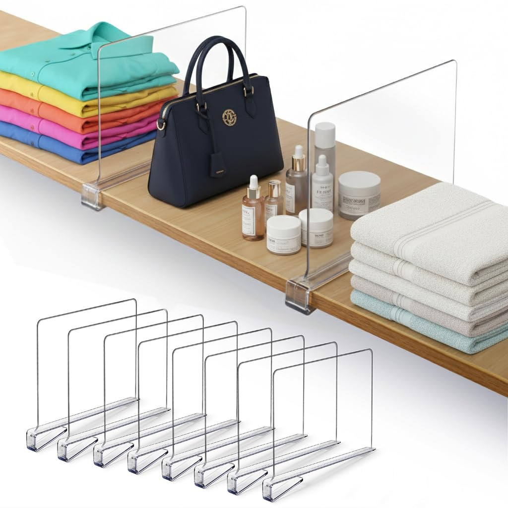 8 Pack Acrylic Shelf Dividers for Closet 11x7.9 Inch – Acrylic Dividers for Shelves Clear Close... | Amazon (US)